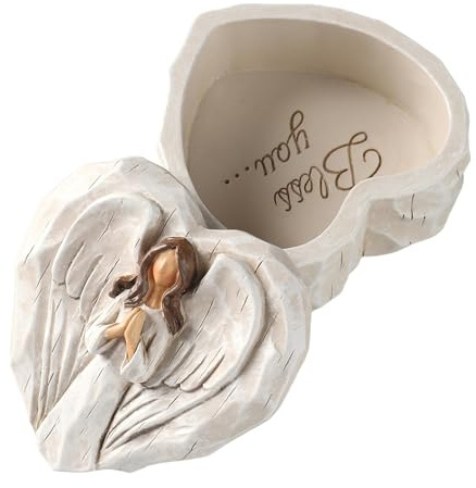Hodao Angel Jewelry Box - Mothers Day Gifts for Mom Grandma, Heart Shaped Sculpted Keepsake Box with Guardian Angel Figurine, Religious Spiritual Gift for Women Friends