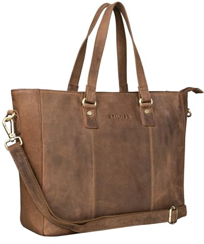 STILORD Damen-Shopper aus Leder braun - Vintage Handtasche für Damen - Frauen-Schultertasche - 13,3 Zoll, perfekt für Laptop Emmeline