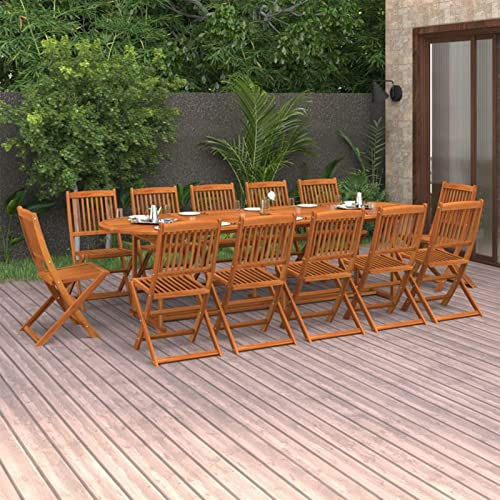 Gecheer 13-TLG. Garten Essgruppe Massivholz, Gartenmöbel Holz Klapptisch & 12 Klappstuhl, Sitzgruppe Terrassenmöbel Massivholz Akazie