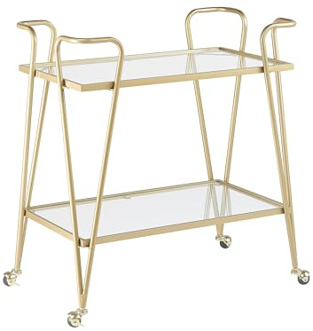 Serveringsvagn Guld Metall Glas 75 x 45 cm Glamour Hjul Öppen Förvaring Två Toppar Vardagsrum