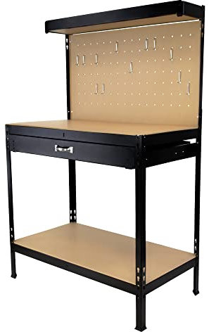 SCHMIDT security tools Werkbank 140x90x48cm mit Schublade Arbeitstisch Werkzeugbank Lochwand Werkzeugwand Werktisch