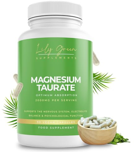 Lily Green Magnesium Taurate Supplement | 2000mg per Serving for Electrolyte Balance, Tiredness & Fatigue | 90 High Strength Vegan Capsules | No Artificial Fillers | Made in UK