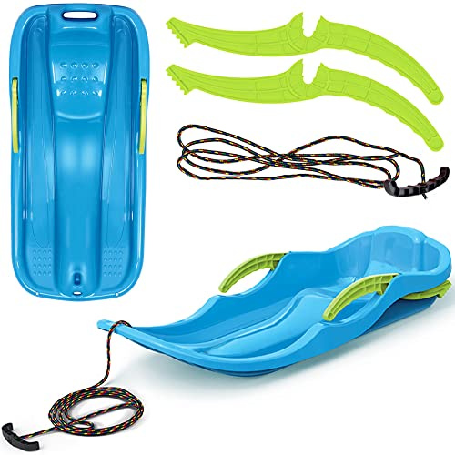 Prosperplast Race Sledge Blue - Sturdy Plastic Toboggan with Pull Rope, Ergonomic Seat, Lightweight & Robust, for Children and Leisure Fun in the Snow, Winter Sledge