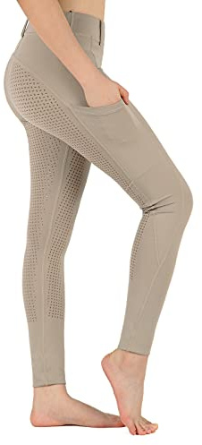 beroy Horseback Riding-Pants Girls,Big kid Equestrian-Breeches - Kids Schooling Horse Tights Full Seat Silicone Pockets(Khaki,M)