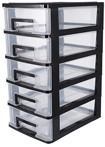 SAFIGLE Transparenter Schubladen 5-Stufiger Aufbewahrungsschrank Schwarz-Transparent FüR Schmuck Kosmetik Und BüRobedarf Schubladenbox Schubladen Organizer Mit