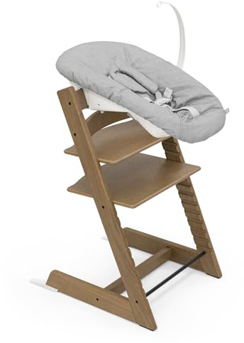 Tripp Trapp Stuhl von Stokke (Brown Eichenholz) mit Newborn Set (Grey) - Für Neugeborene bis zu 9 kg - Gemütlich, sicher & einfach zu verwenden