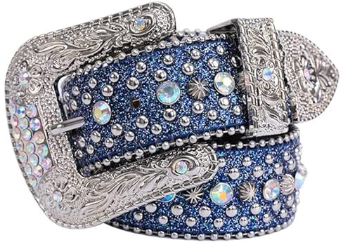 Ruarby Western-Ledergürtel mit Strasssteinen für Herren und Damen, Vintage-Stil, Kristall-Bling, Taillengürtel für Kleider, Jeans, Strass, Western-Gürtel, mit Kristallen, Nieten, Gürtel für Damen und