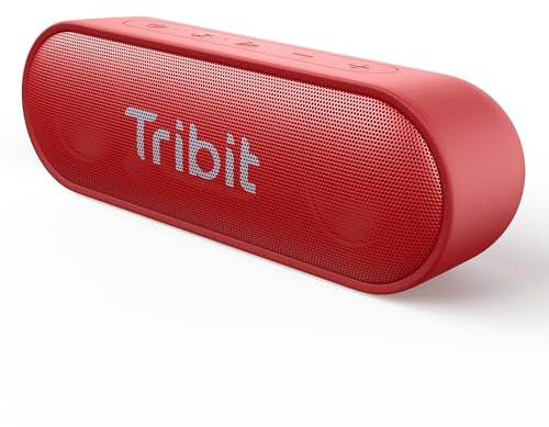 Tribit XSound Go Bluetooth Lautsprecher, 16 W, tiefem Bass, rot | 24 Std., BT 5.3, IPX7 wasserdicht, EQ, TWS-Kopplung, integriertes Mikrofon, tragbar, Outdoor, Camping, Strand und Reisen