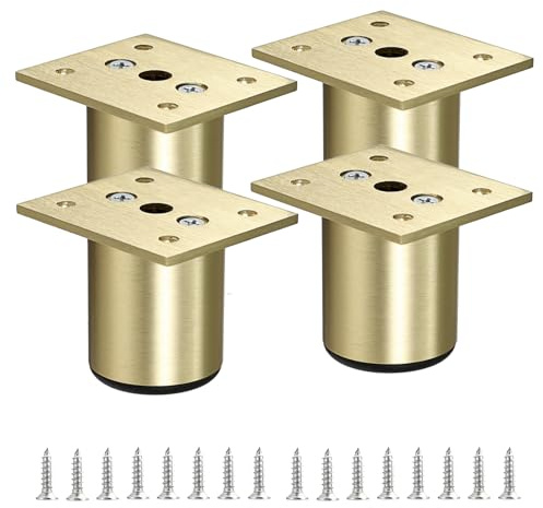 BSTKEY 4Pcs 2 Inch Aluminum Alloy Furniture Cabinet Legs - Adjustable Replacement Legs for Furniture Cabinet Foot Legs Sofa Bed Desk Table Feet Support, Gold