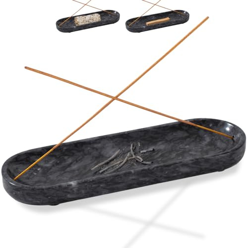 FasolaHome Incense Holder, Natural Marble Incense Burner, Incense Stick Holder for Meditation, insence-Sticks Holder, 10.6inch Ash Catcher (Black)