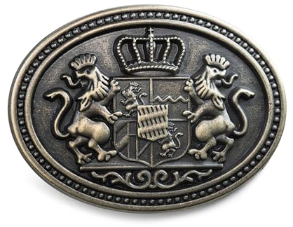 Schöneberger Trachten Couture Gürtelschnalle Hirsch, Bayern & Wappen, Wechselschließe für 40mm Gürtel - Buckle, Schnalle für Trachtengürtel (Bayern/Messing-Antik)