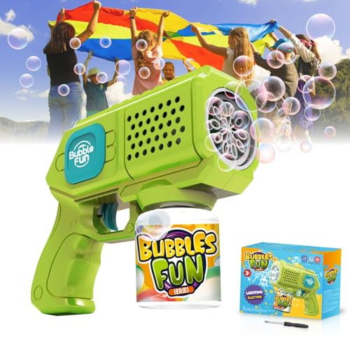 Panacare Elektronische Seifenblasenpistole, Bubble Gun Kinder mit Seifenblasenlösung, Bubble Machine Toys 5000+ Blasen Outdoor Geschenk für Geburtstag/Party/Hochzeit, Bubble Gun 3-10Jahr (Green)