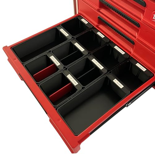 Pro Bins av Pro Home Products - Kompatibel med Milwaukee Packout 4-lådsystem - med etikettflikar - Tillverkad i USA - (Storlek Stor - 2-pack)