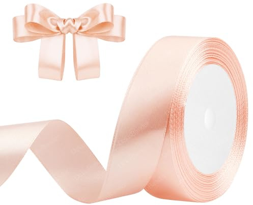 Geschenkband Champagner Rosa 25mm x 23m Satinband Champagner Rosa Schleifenband Geschenkband Satinbänder für Geschenkverpackungen, Basteln, DIY, Nähen, Brautparty-Dekoration, Christbaumschmuck