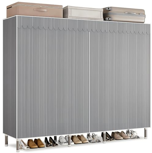 Dictstarst Kleiderschrank Stoffschrank Stabil, Stoff Faltschrank Für Schlafzimmer Mit Kleiderstange & Ablagen, Ankleidezimmer Garderobe Mit Kleiderständer 168x46x173cm Graue Streifen