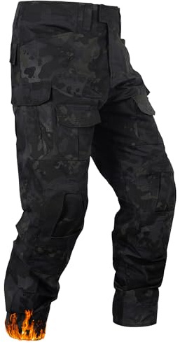 OCANXUE Pantaloni Tattici da Uomo Foderati in Pile Pantaloni Impermeabili da Trekking Casual Termici Pantaloni Cargo Invernali isolati Pantaloni da Lavoro, Nero Mimetico., 50