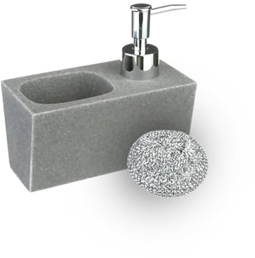 Avilia Dispensador de jabón con esponja y jabonera, color gris, 170 ml, ideal para mantener en orden tu fregadero, cómodo y práctico para lavar los platos o para el baño, apto para todos los ambientes