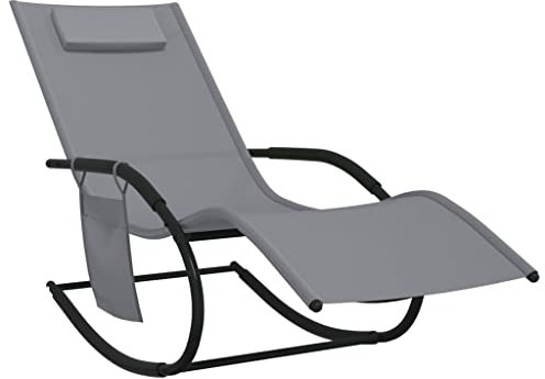 HETFTJN Liegesessel Strandliegestuhl Loungesessel Outdoor Saunaliege - Schaukelliege Grau Stahl und Textilene für Camping Balkon Garten Outdoor
