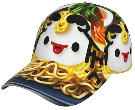 Gorra de béisbol con estampado de ramen y fideos de huevera, elegante sombrero de béisbol para hombres y mujeres para deportes, ajustable, transpirable, color negro, Negro -, talla única