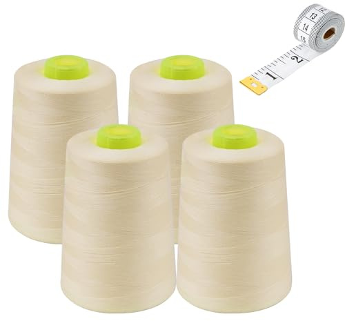 Zythrem Overlocking Thread Sewing Thread Cone 4x5000 Yards Overlocking Sewing Machine Polyester Thread 40S/2 for Sewing Quilting Piecing Serger and Overolck