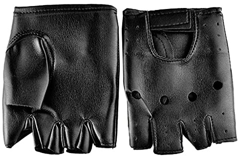 Cnrfeoap Herren Handschuhe aus Kunstleder, rutschfest, halbe Finger, fingerlos, ausgehöhlt, für Motorradhand- und Handgelenks-Fäustlinge, Schwarz