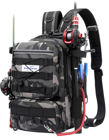 EnGiTores Angelrucksack, Angelzubehör Rucksack mit Rutenhalter wasserdichte Outdoor Angeltasche, Angelrucksack Tasche, Angelbox Aufbewahrungstasche, Angelrucksacks zum Angeln Camping Wandern Reisen