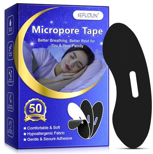 Micropore Mouth Tape for Sleeping 50Pcs- Anti-Ronquidos, Hipoalergénico, Adhesivo Suave - Reduce los Ronquidos, Aumenta el Oxígeno, Mejora el Descanso y la Energía para una Respiración Nasal Saludable