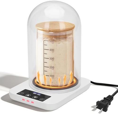 Sourdough Starter Warmer with Glass Dome, Precise 1°F Thermostat Control (70-100°F), Sourdough Warmer and Dome for Home Baking,24h Timer Auto Warming On/Off Sourdough Warming Mat（White）