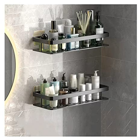 huanglyc-232 Bathroom Storage Shelves, Storage Rack Toilet Washstand Double Layer Simple Storage Rack Kitchen Counter Metal Storage Rack Wall Perforated Storage Rack for Bathroom, Kitchen(Black)