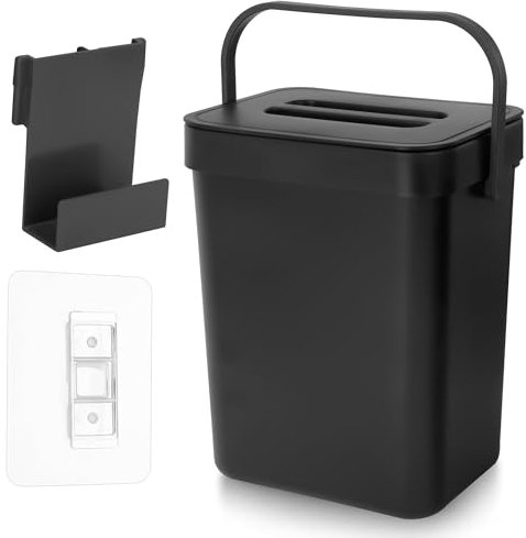 Yesaler Komposteimer für die Küche Kleiner Biomülleimer Küche Hängend Mülleimer 3L Abfalleimer mit Deckel für Zuhause Schwarz
