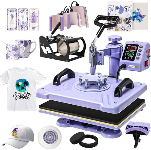 Transferpresse 38x30cm, 5-in-1- Professionelle Multifunktionale Heißpresse it Aufsatz für Becher, 360° schwenkbare, Sublimationsmaschine DIY für T-Shirts, Mützen, Becher, Tassen und Teller