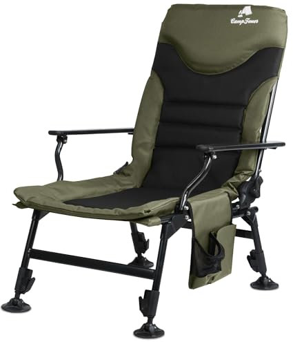 CampFeuer Angelstuhl Moosgrün/Schwarz | Höhenverstellbarer Campingstuhl | Faltbarer Karpfenstuhl | Outdoor Travelchair für Camping, Zelten, Angeln | Fischerstuhl klappbar, Carp Chair, Angelliege