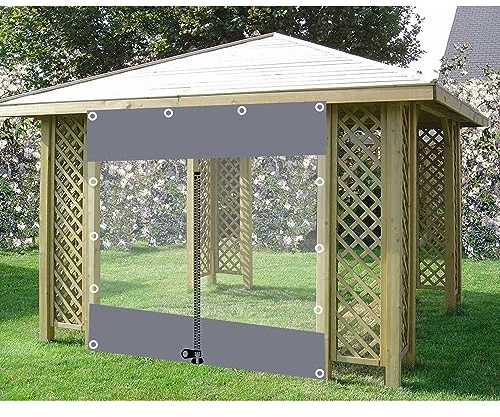 Transparent Outdoor Tarpaulin CurtainsWaterproof PVC Side Panels for Gazebo Pergola Carport PorchClear Tarp Cover 4.8x3m (15.7x9.8ft) with Zipper.