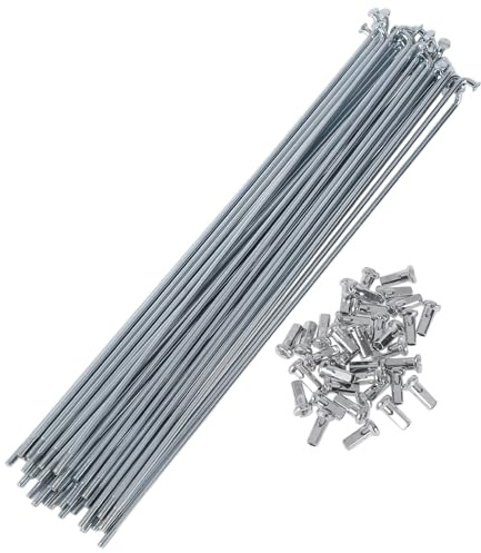Motoforti Juego de 36 Radios de Bicicleta con Curva en J de 12G, Radios para Ruedas de Bicicleta, Radios de 45 Acero Galvanizado Tono Plateado