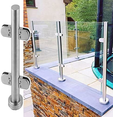 Barandilla de cristal de acero inoxidable para terraza, kit de barandilla redonda de vidrio para exteriores, perfecta para pasillo, escaleras, jardín, balcón, 110 cm de alto, barrera de seguridad