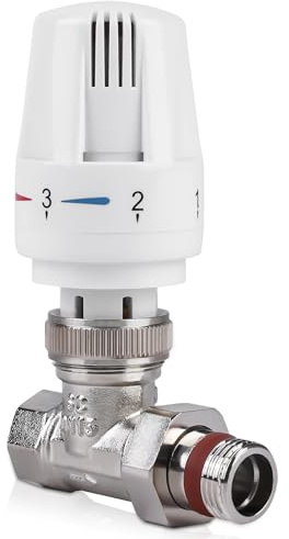 Valvola termostatica, valvola termostatica, valvola termostatica da 1/2 con attacco filettato, set termostatico, vite di ritorno da 1/2, passaggio, radiatore Venti, valvola di riscaldamento, bianco