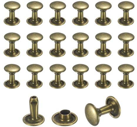 sourcing map 50 Sets Leather Rivets, 8mm Double Cap Rivets, 10mm Height Tubular Metal Studs for Leather Craft Repair and Decoration DIY Clothes, Shoes, Bags, Belts, Bronze