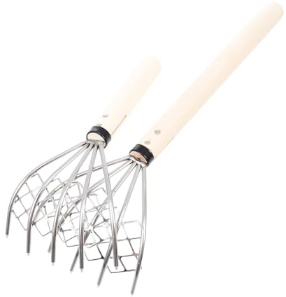 MOTHNUR Rastrillo De Mano De Acero Inoxidable 304 5 Garras Para Excavar Conchas Playa, Mango De Madera Antideslizante, Herramienta Para Aflojar Suelo y Extraer Mariscos, Diseño Red Práctico y Duradero