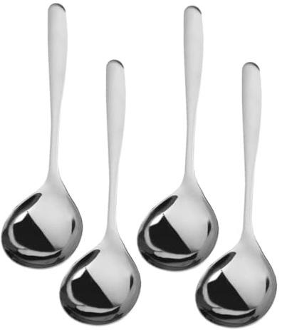 VOSAREA Lot De 4 Louches à Soupe En Acier Inoxydable, Grandes Cuillères De Service Long Manche, Résistantes Et Polyvalentes, Pour Cuisiner Soupes, Sauces Et Ragoûts, Usage Domestique Et Professionnel