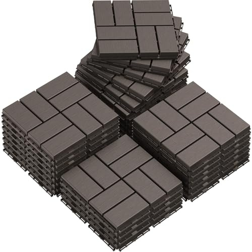 Ineinandergreifende Terrassenfliesen aus Kunststoff, 12 x 12 Zoll große ineinandergreifende Terrassenfliesen, Bodenbelag für den Außenbereich, für den Poolbereich, Garten, Balkon(Coffee,36Pcs)