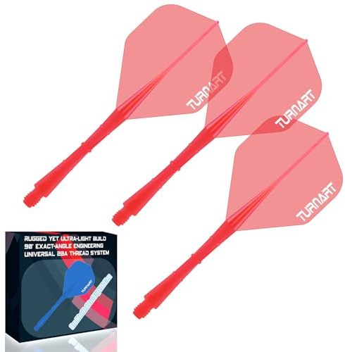 Turnart Darts Integrated Dart Flights and Shafts 2BA No.2 Shape und Medium Design One Moulded Dart Flight Für alle Dartpfeile (3, Rot)