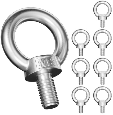 8 tornillos de ojo M8, tornillos de ojo M8, tornillos de ojo de acero inoxidable 304, tornillos de ojo de acero inoxidable con rosca, perno de anillo para técnica de fijación, diferentes colgantes