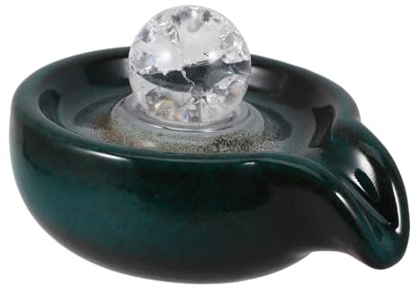 Toddmomy Fontaine Décorative en Céramique pour Jardin et Intérieur, Accessoire de Circulation d'eau Boule Cristal Vert Paon, Pièce Unique pour Cascade Paysagère