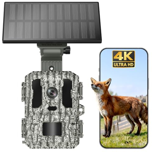 Misstech 4K UHD Solar Wildkamera mit Handyübertragung App, Klare Nachtsicht | Ohne Abo, Lokal Gespeichert, 4K 64MP Solarbetriebene Wildtierkamera mit 0,1s Bewegungsmelder, IP66 für Garten & Naturschutz
