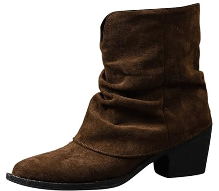 Stövletter dam vikbar over dam stövletter eleganta slouchy stövlar spets damstövlar med knubbig klack vattentäta vinterstövlar stövletter cowboystövlar utomhus vindtäta Chelsea stövlar, kaffe, 38 EU