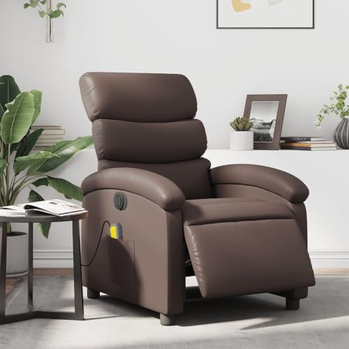 Owoxanthellate Fauteuil de massage électrique en cuir synthétique marron 70 × 92 × 99,5 cm Chaise longue 135° 6 points de vibration USB Commande manuelle en métal contreplaqué Pour salon, dortoir