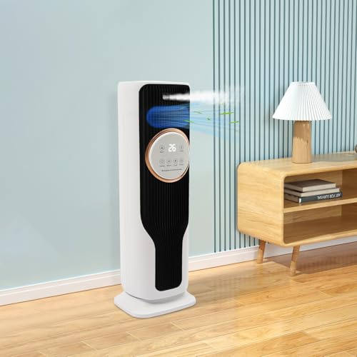 Mqwdxzfes Heiz- und Kühllüfter mit Befeuchtung & Fernbedienung, 3-in-1 Klimaanlagen-Ventilator, Stehender Klimaanlage Mobil Luftkühler, 45W Kühlung 2000W Heizung, 2L Wassertank (Schwarz)