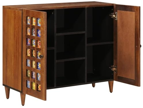 Solivagant Buffet avec Porte Noyer 90 x 33,5 x 75 cm Bois de Mangue Massif,(27.2 KG)