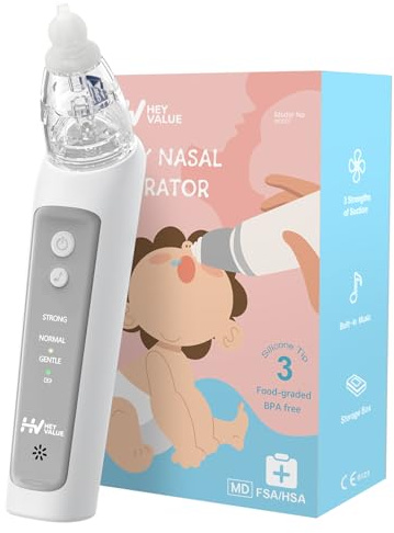 Aspirador Nasal Para Bebe Eléctrico, Succionador Nasal Bebé Recargable Con 3 Niveles De Succión Ajustables, Música Relajante Y 3 Puntas De Silicona