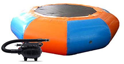 Trampolino gonfiabile ad acqua – buttafuori per esterni con gonfiatore elettrico, scala di corda, corde di ormeggio e ancoraggio per piscine e laghi